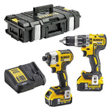 Pack 2 outils 18V DEWALT DCK266P2T-QW : Perceuse-visseuse à percussion DCD796, Visseuse à choc DCF887, 2 batteries 5,0 Ah, coffret T-Stack