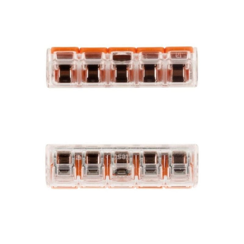 Pack de 100 bornes de connexion rapide à levier WAGO 5 entrées fil souple et rigide - S221