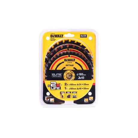 Pack de 3 lames ELITE DEWALT DT10397-QZ 2x165mm 24 dents et 1x165mm 40 dents