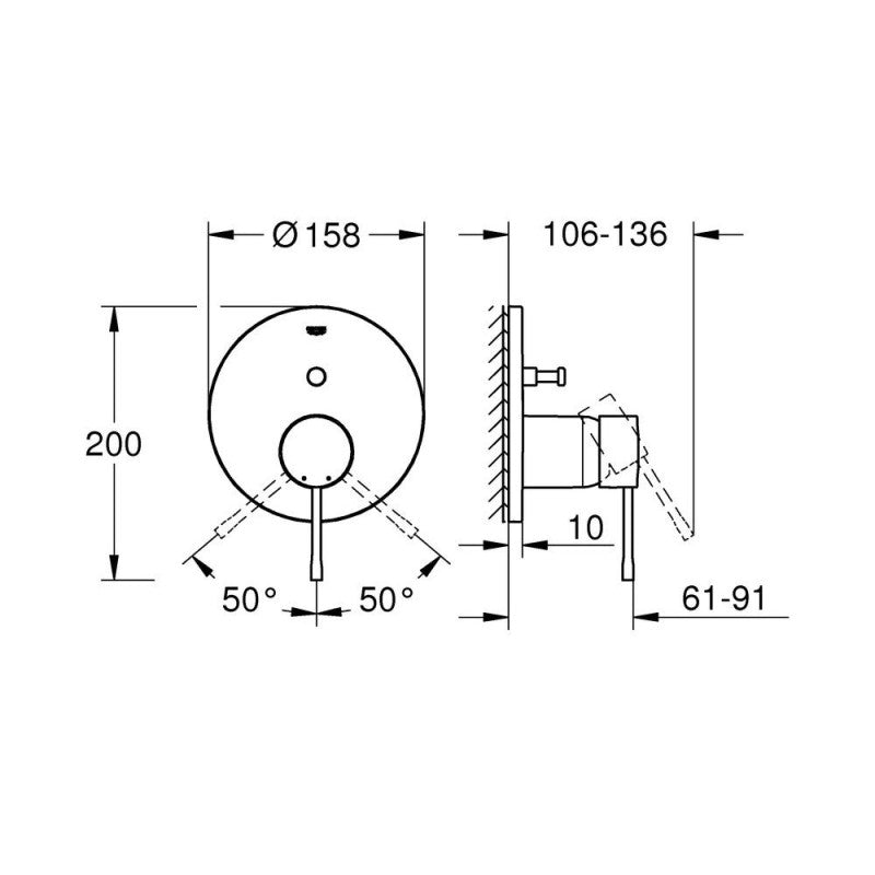 Pack de douche encastrée GROHE - tête Ø21 cm + douchette 1 jet - chrome