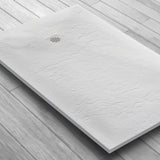 Receveur résine 120x80cm MARMOX RC12080SLATE-9010 - Grille carrée excentrée - Solid surface - Blanc imitation ardoise