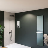 Receveur résine 120x90cm extra-plat MARMOX RC12090LITE-9010-LINE - Grille caniveau excentrée - Blanc imitation ardoise