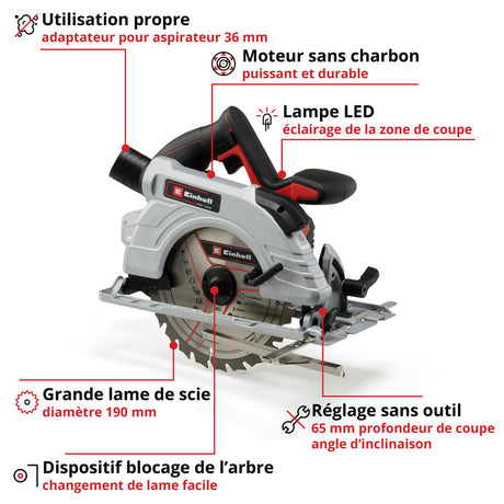 Scie circulaire 18V Ø190mm sans fil EINHELL TE-CS 18/190 Li BL-Solo Power X-Change - Machine nue